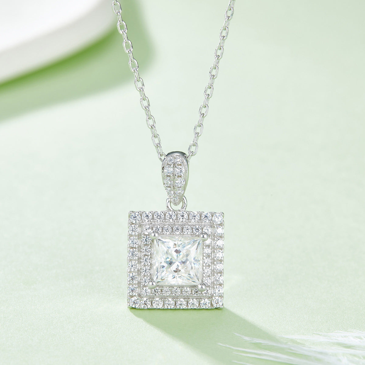 Moissanite Princess Square Rings Ear Studs Necklace Three-piece Set
