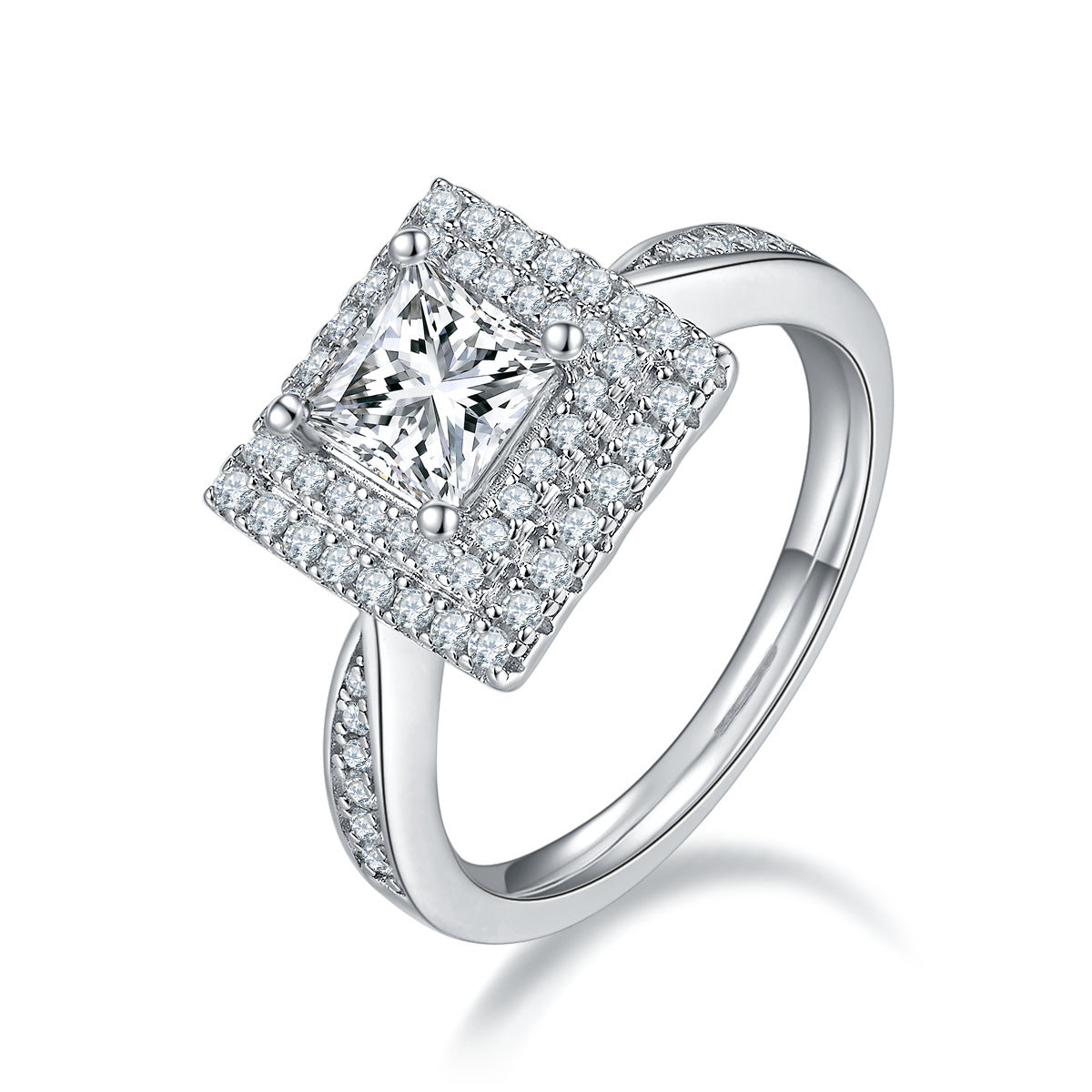 Moissanite Princess Square Rings Ear Studs Necklace Three-piece Set